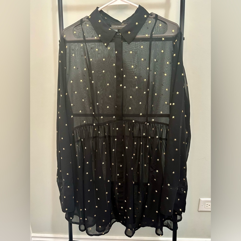 Lane Bryant Tunic Black w/ Gold Stars Whimsigoth Plus Size Boho